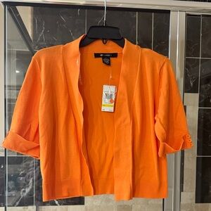 89th & Madison Bright Orange Cropped Open-Front Cardigan Shrug